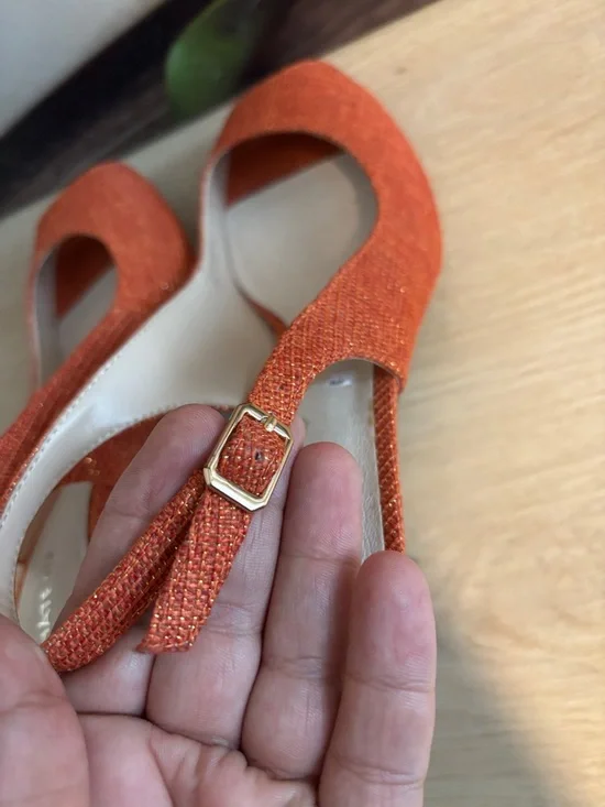 Le Château Orange Glitter Slingback Heels Peep Toe Elegant Size 8 - Picture 11 of 11